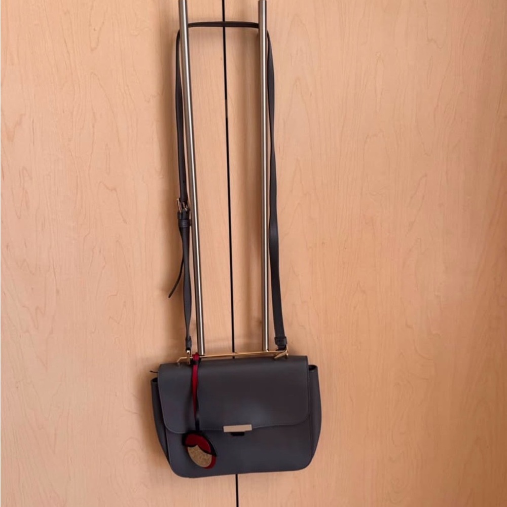 Furla Gray Leather Crossbody Bag with Red Accent Charm